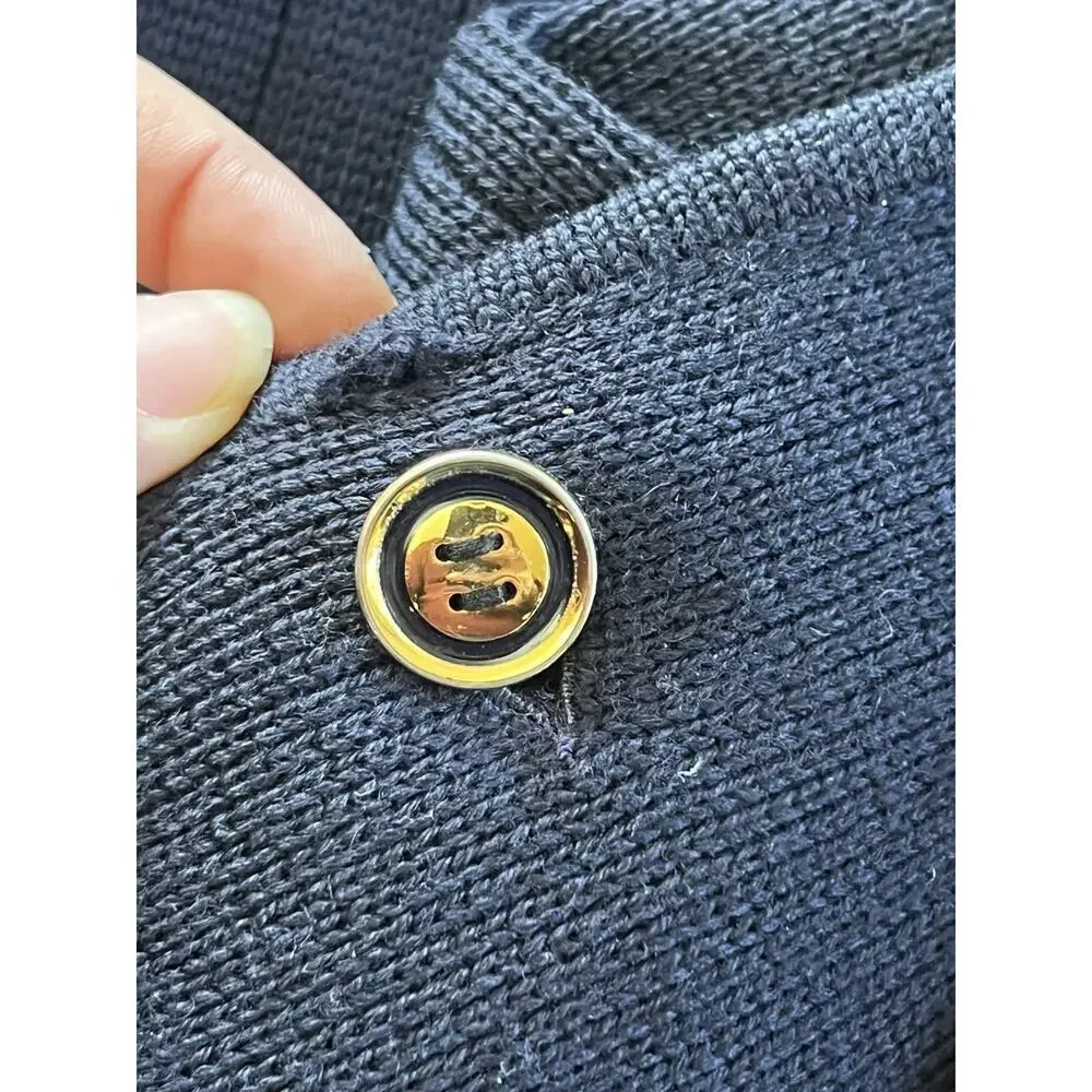 Vintage Navy Blue GUCCI Wool Double Breasted Knit Men Cardigan Sweater 50s 60's